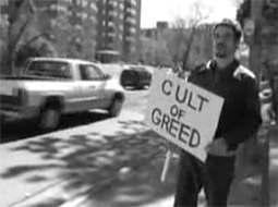 Protestující proti Scientologické sektě.